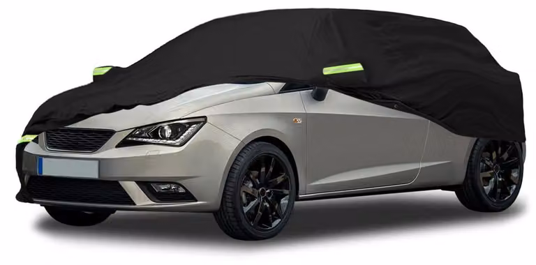Copertura impermeabile per auto, compatibile con SEAT Ibiza dal 2008 al 2023, colore nero con strisce riflettenti
