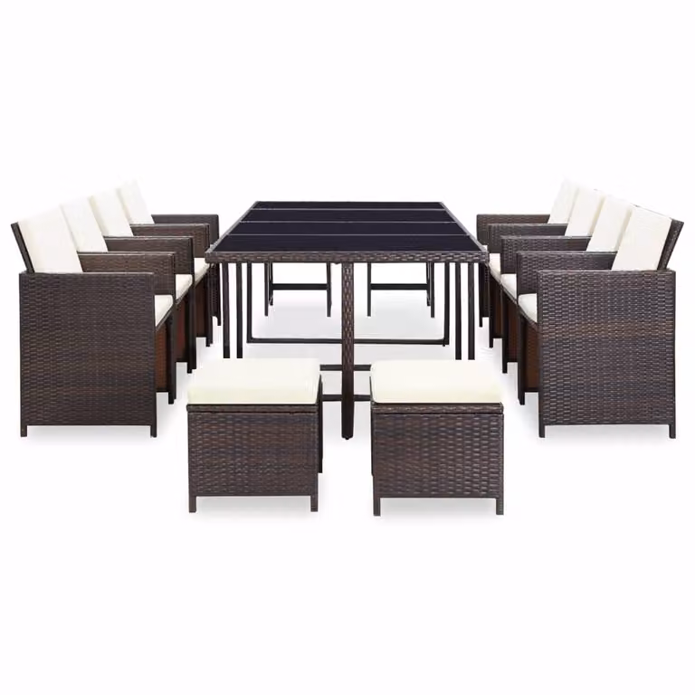 set da pranzo da giardino 13 pezzi con cuscini in poly rattan marrone