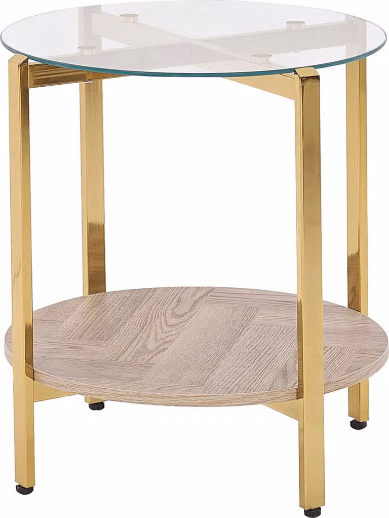 BELIANI Tavolino in legno chiaro oro piano in vetro forma rotonda struttura in metallo stile moderno soggiorno