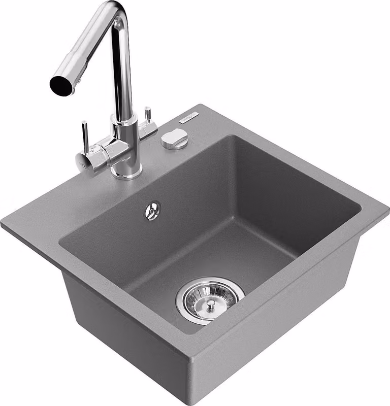 Mexen Milo lavello in granito a 1 vasca con rubinetto da cucina Duero, grigio - 6505-71-671600-00