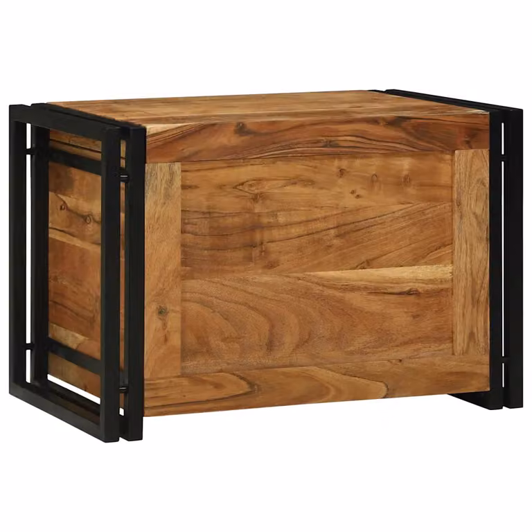 Scatola di stoccaggio vidaXL in legno di acacia massello e metallo, stile rustico, marrone e nero, L 60 x P 40 x H 41 cm