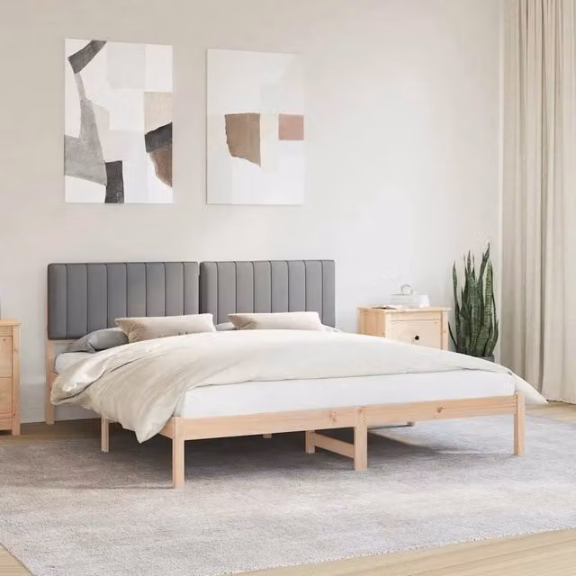 Letto moderno vidaXL con testiera rivestita in tessuto grigio e struttura in legno di pino, L/P/H: 180 x 200 x 103 cm