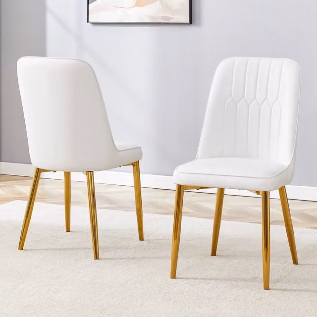 Set di 2 sedie da pranzo MINIMAL in ecopelle bianca con gambe in metallo dorato e design moderno
