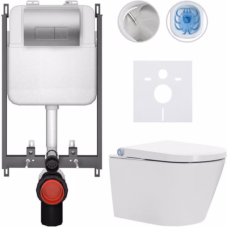 WC sospeso con bidet Cronus Standard - bianco lucido - pulsante Prime/Modulo, argento - da incasso - 59,3x38,4 cm