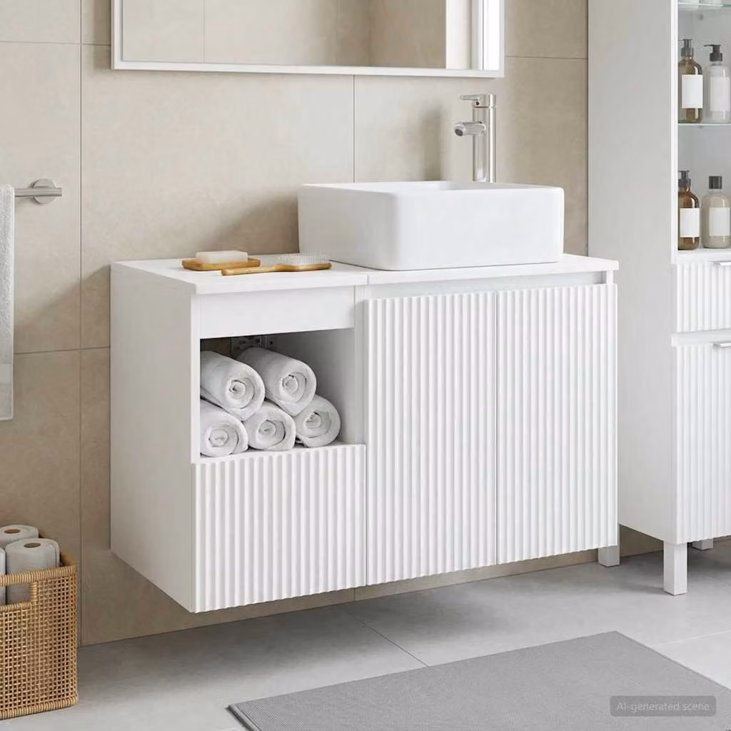 Set di mobili per il bagno vidaXL composto da mobile sottolavabo e pensile bianco lucido moderno