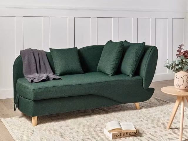 Divano angolare a L con chaise longue a destra BELIANI in tessuto verde con contenitore e funzione letto per il tuo soggiorno moderno – 1
