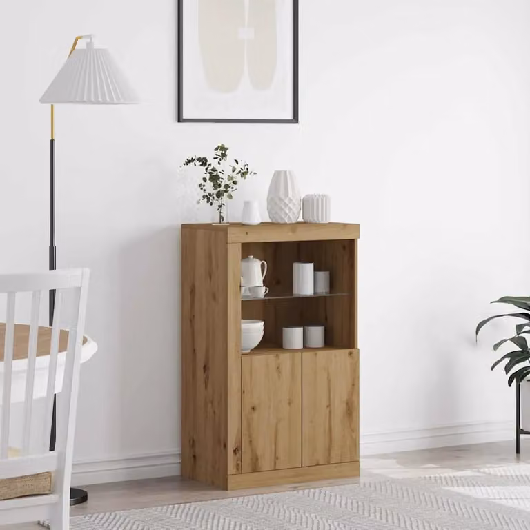 Madia moderna vidaXL con illuminazione LED in legno color rovere, L 60,5 x P 37 x H 100 cm