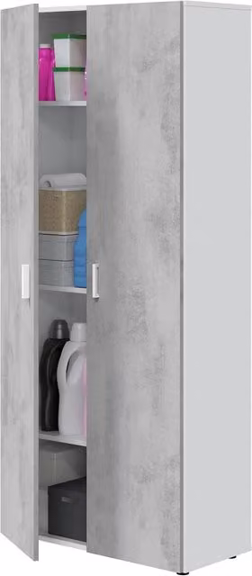 Armadio Alto Multiuso Huelva ARREDITALY con Doppia Anta e 4 Ripiani, Design Moderno, Bianco e Grigio Cemento, L 80 x P 37 x H 182 cm – 1