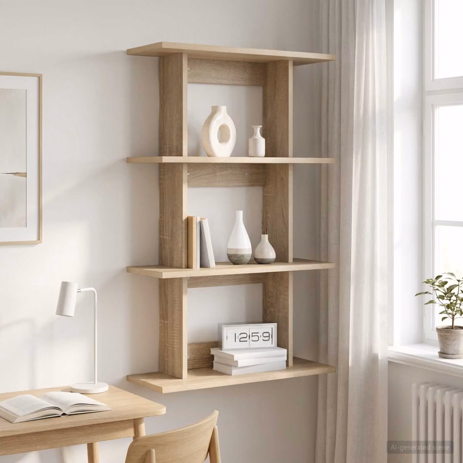 Scaffale da parete moderno vidaXL in MDF color marrone, L: 56 cm, P: 20 cm, H: 90 cm