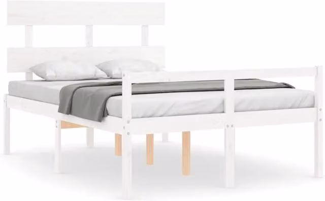 Letto matrimoniale | Letto per adulti | Letto per Anziani Bianco Testiera Small Double Legno Massello
