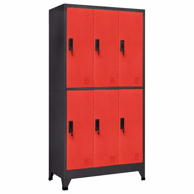 Armadietto moderno in acciaio HELLOSHOP26 antracite e rosso con ante a battente e serratura, L: 90 cm, P: 45 cm, H: 180 cm