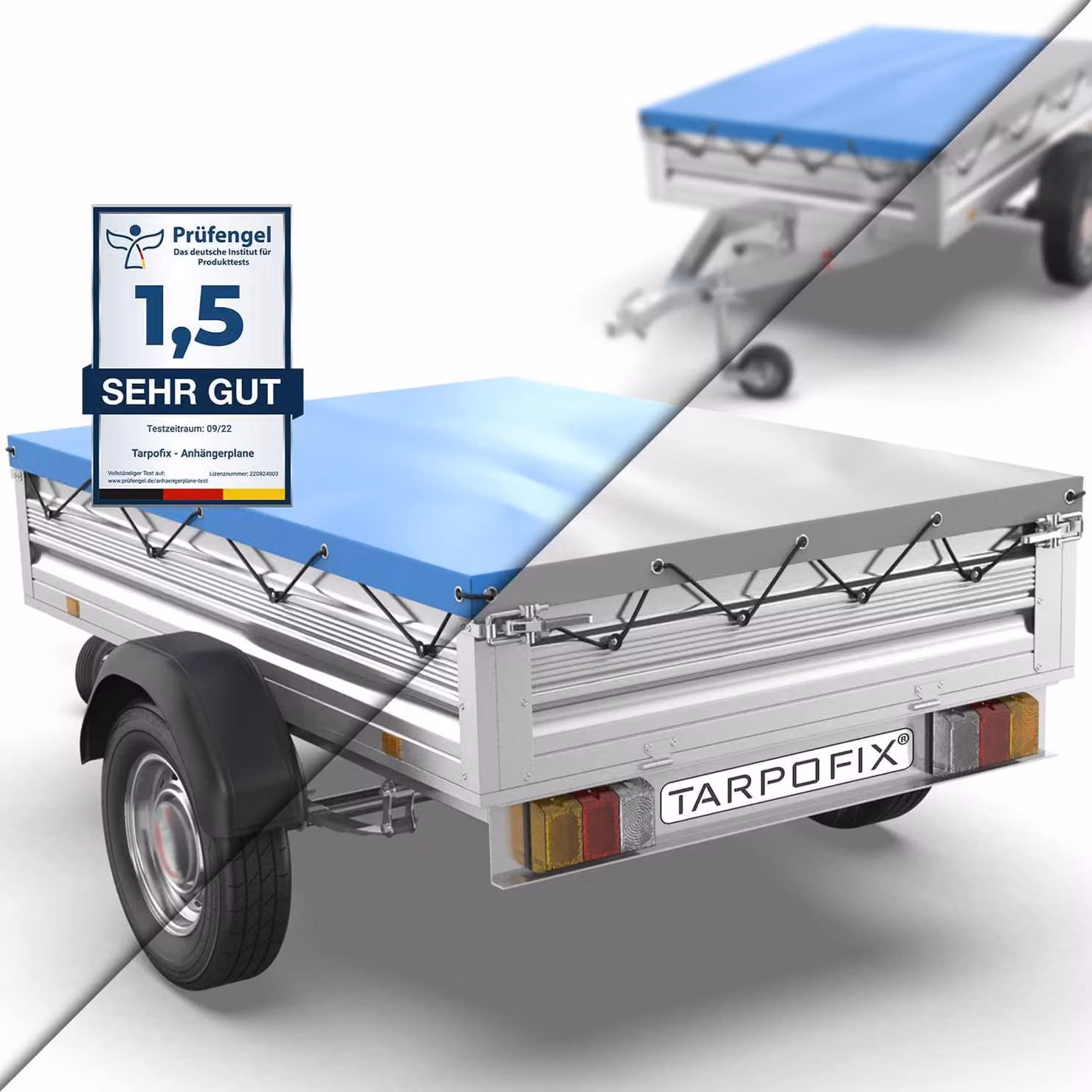 Copertura per rimorchio auto, dimensioni 207,5 x 114 x 6 cm, con corda per fissaggio e bordo rinforzato, in PVC