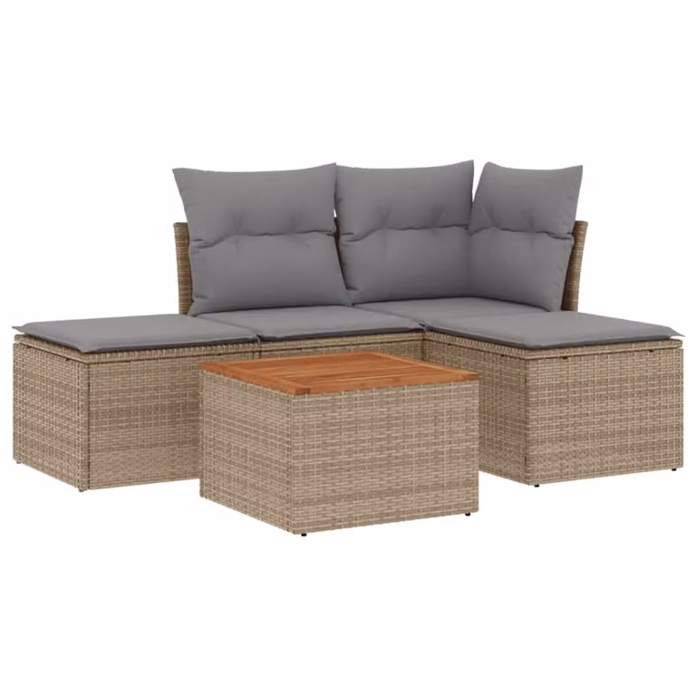 Set Divano da Giardino 5 pz con Cuscini Beige Misto Polyrattan
