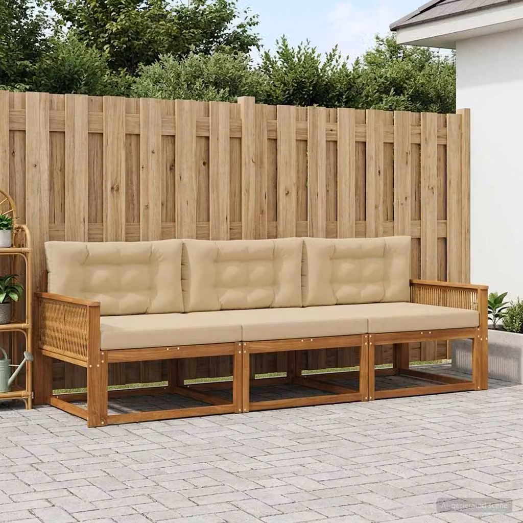 Set di divani da esterno vidaXL in legno di acacia con cuscini, colore beige e marrone