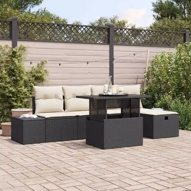 Set Divano da Giardino 6 pz Nero polyrattan 3361196