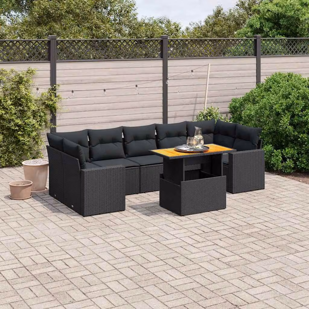vidaXL Set Divani da Giardino a L con Cuscini 8 pz in Polyrattan Nero – 1