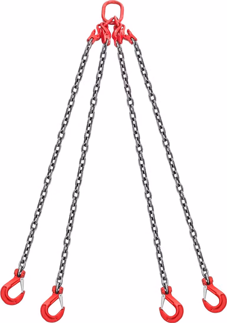 Sospensione a catena - Catena di sollevamento a 4 fili - Spessore catena 10 mm - Lunghezza 3 m - Lega di acciaio G80 - Con 4 ganci - Capacità di carico 10,4 t
