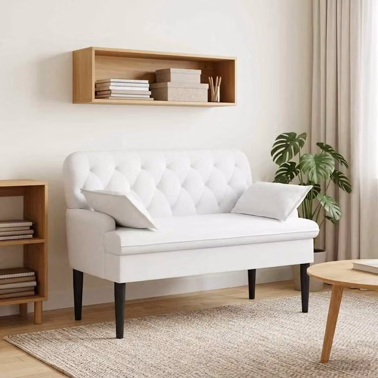 Loveseat vidaXL moderno in tessuto bianco con bottoni imbottiti L: 111 cm, P: 68 cm, H: 80 cm