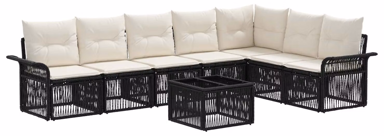 Set Divano da Giardino 8 pcs Nero polyrattan