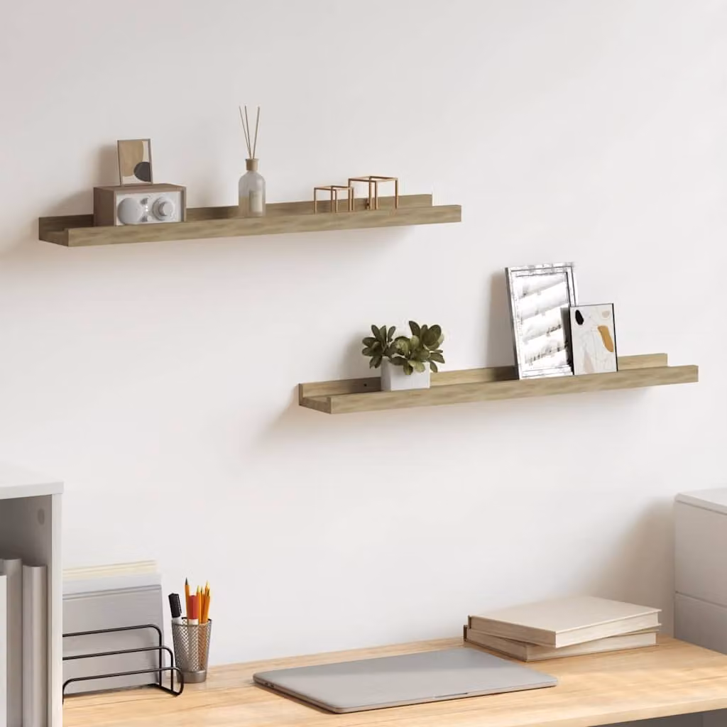 vidaXL Set di 2 mensole da parete in rovere Sonoma marrone L: 60 cm, P: 9 cm, H: 3 cm