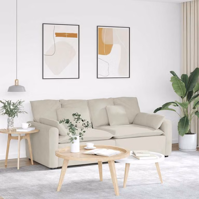 vidaXL Divano Modulare Moderno in Velluto Beige con Cuscini e Struttura in Metallo e Legno