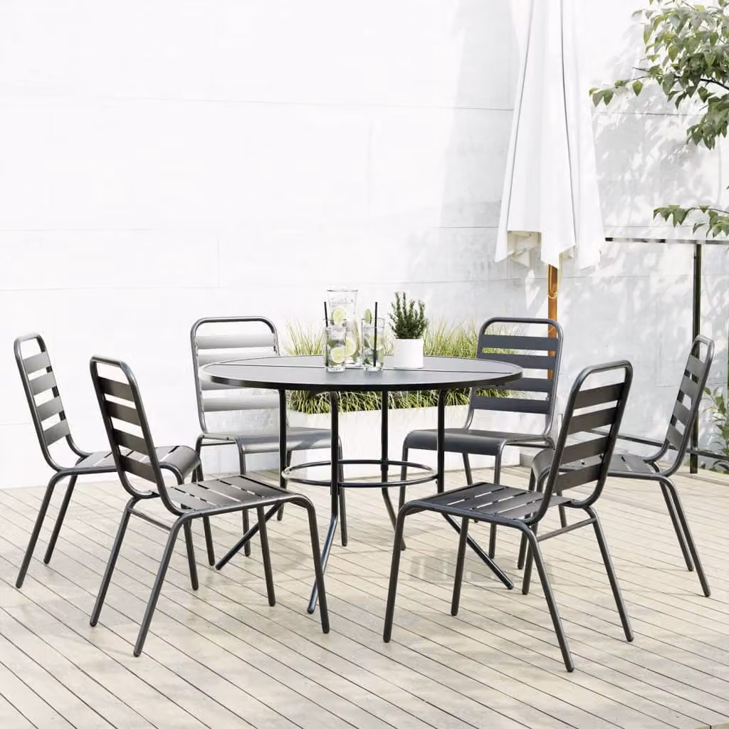 vidaXL Set di 7 Sedie da Giardino Impilabili in Acciaio Verniciato Antracite