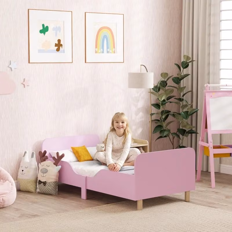 Letto singolo per bambini Cipacho in MDF e legno di pino con barriera protettiva, colore rosa – 2