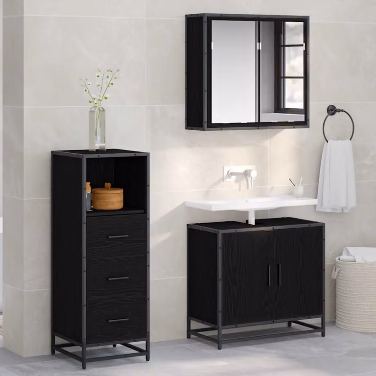 Set di mobili per il bagno vidaXL in stile minimalista, colore nero, L 35 cm x P 37,5 cm x H 100 cm