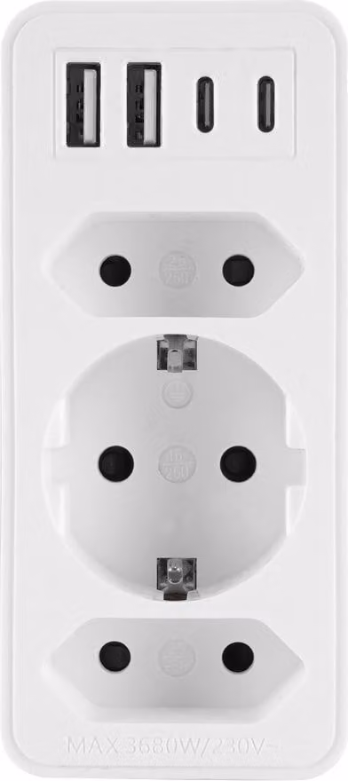 Adattatore di presa con 4x prese USB e 3x prese 230V 3680W