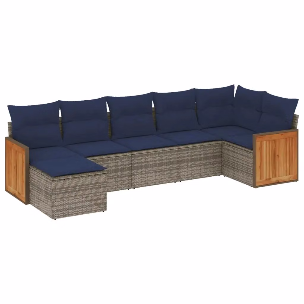 Set di Divani da Giardino 7 Pezzi vidaXL in Polyrattan Grigio con Cuscini e Tavolino – 2