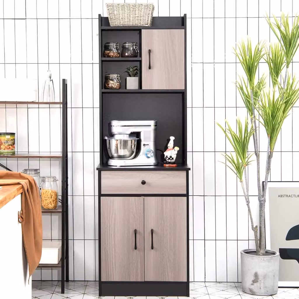 Costway Mobile Cucina Moderno con 3 Ante e Ripiani Interni, Dispensa Verticale in MDF Nero, L: 60 cm, P: 40 cm, H: 180 cm – 2