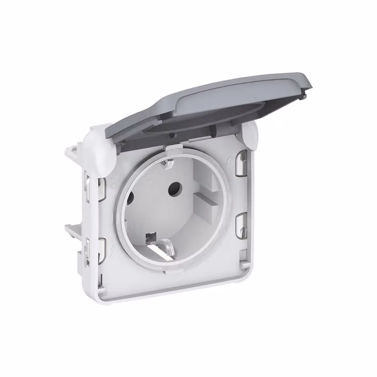Prese di corrente Schuko, base a 2P+T, con protezione, marca LEGRAND, modello 069571, colore grigio