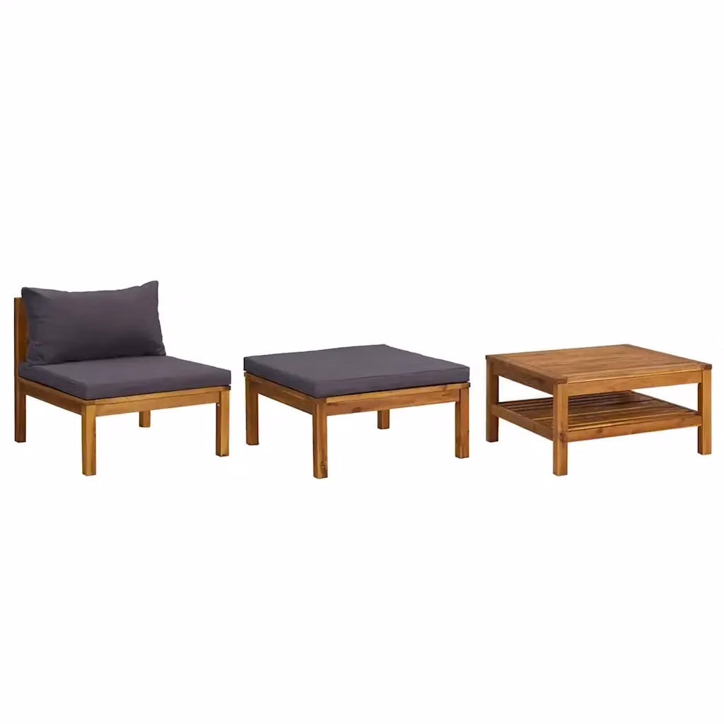 Set Salotto da Giardino DESIGN IN in Legno di Acacia con Divano a 3 Posti, Ottoman e Tavolino, Grigio – 2