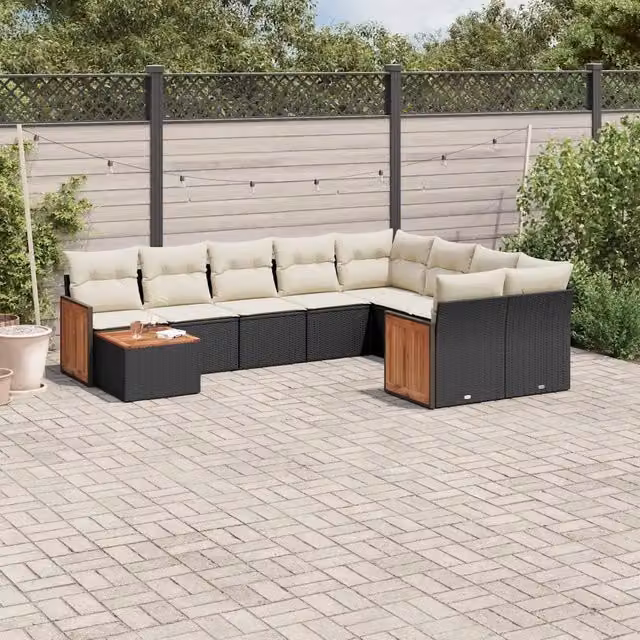 Set Divani da Giardino 10pz con Cuscini in Polyrattan Nero 3260397