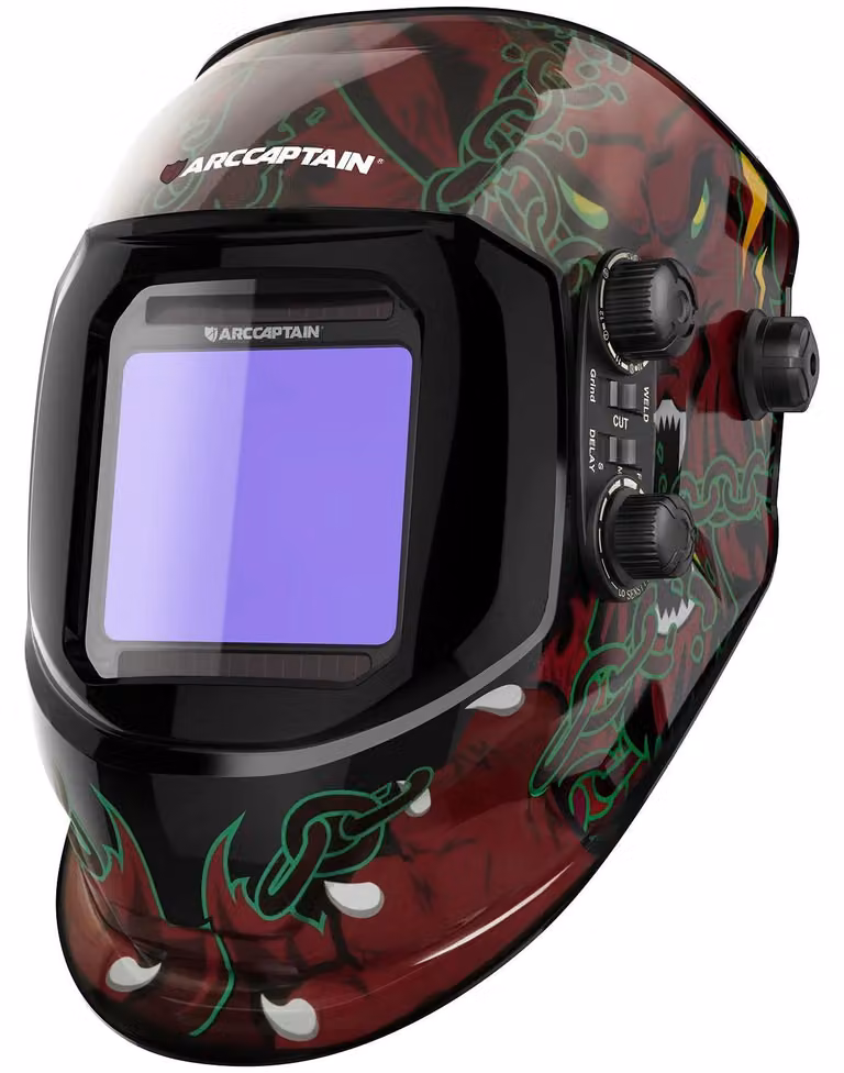 Casco per saldatura - Maschera per saldatura automatica con oscuramento automatico - Ampio campo visivo con visione a colori reali - Filtro ottico 1/1/1/1 - 4 sensori ad arco - Cella solare + batteria al litio - Adatta per saldatura MIG, TIG e MMA