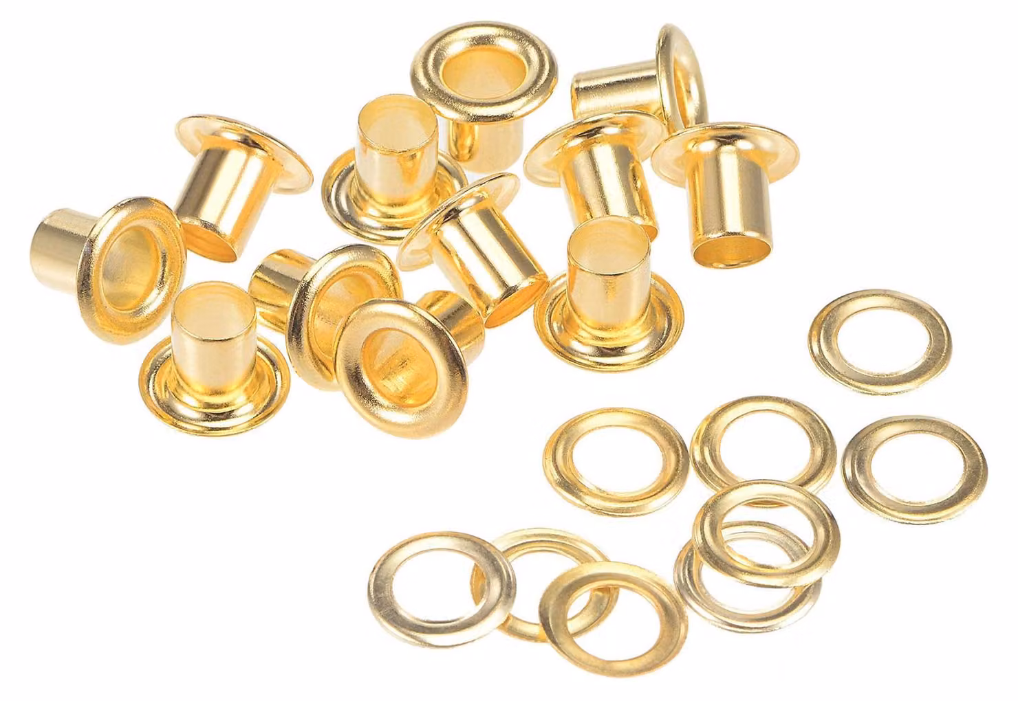 200 set di occhielli con rondelle di supporto, dimensioni 9x4,5x7 mm, in ottone nichelato