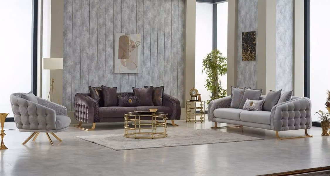 Komplette Couchgarnitur Polstersofa Dreisitzer Stoffsofa Sessel Grau 3tlg.