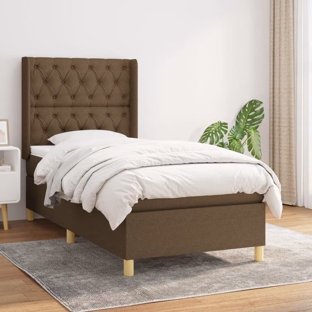 The Living Store Letto a molle con materasso marrone scuro 80x200 cm in tessuto