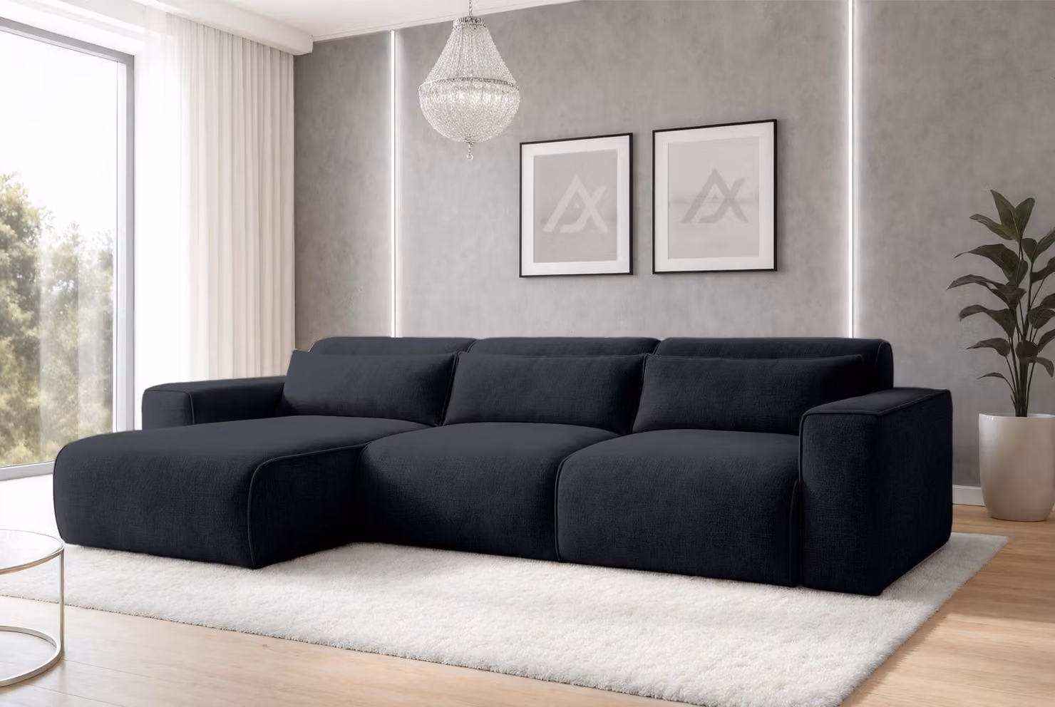 AX LIVING Divano componibile con funzione letto Ruyam Divano ad angolo Grigio scuro L