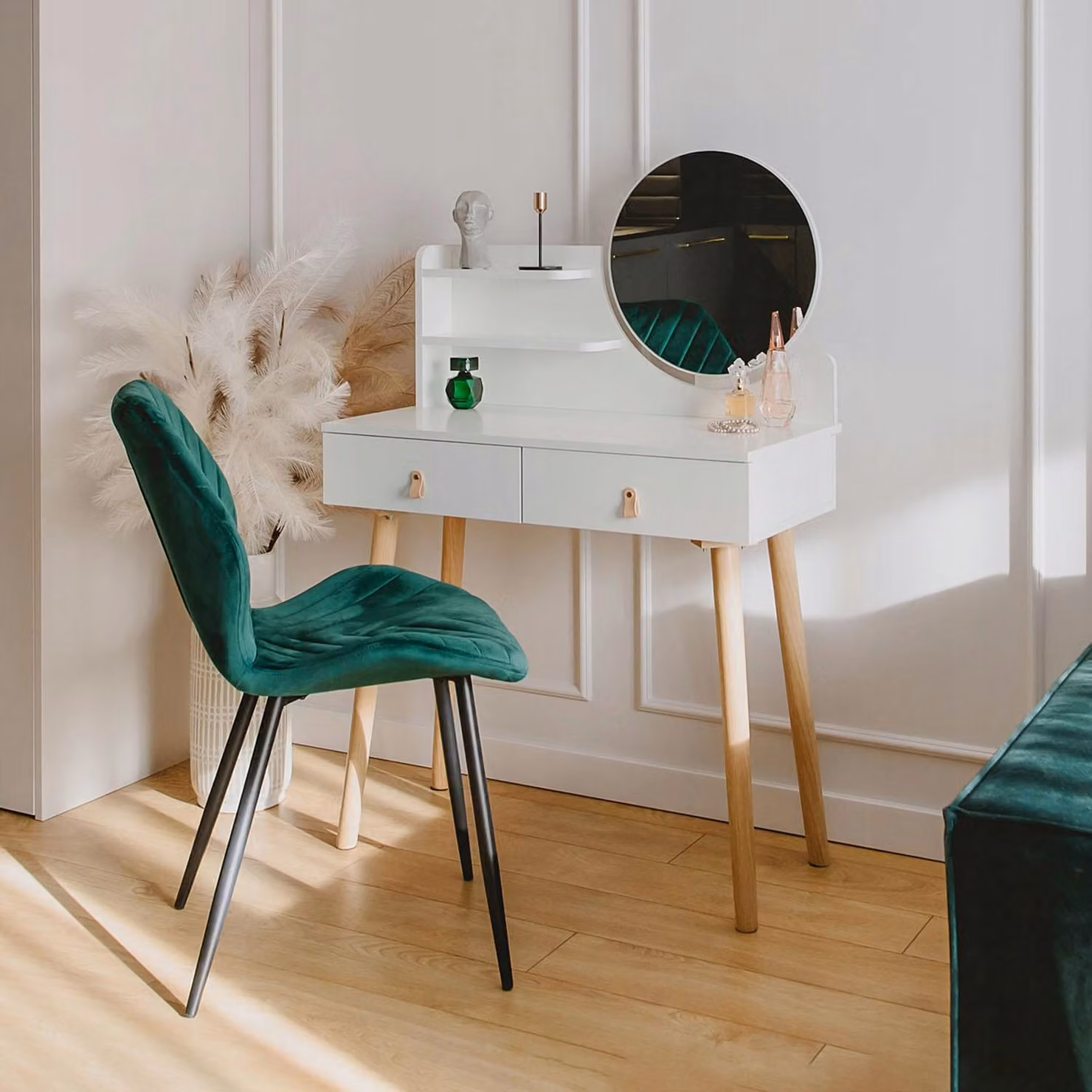JUMI Toilette con specchio SCANDI cosmetico bianco per il trucco Cassettiera scandinava