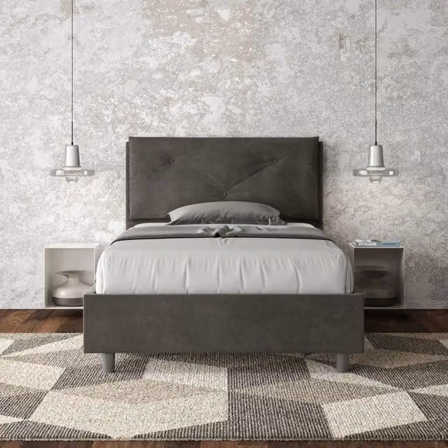 Letto imbottito Ityhome in microfibra grigia con rete, L: 110 cm, P: 190 cm, H: 125 cm – 1