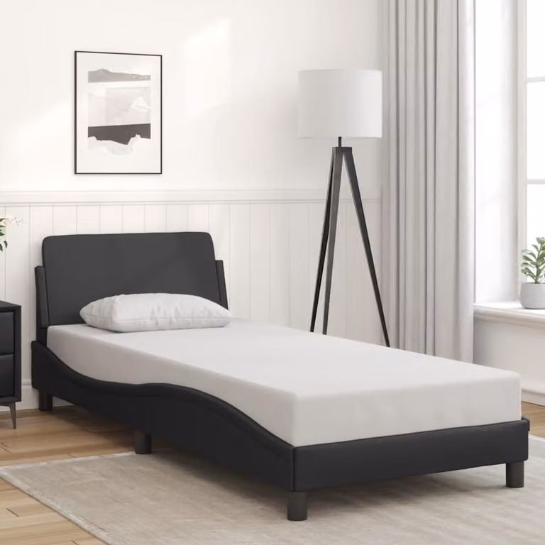 Struttura letto Dover vidaXL in similpelle nera con doghe in legno, L/P/H: 90 x 190 x 103,5 cm