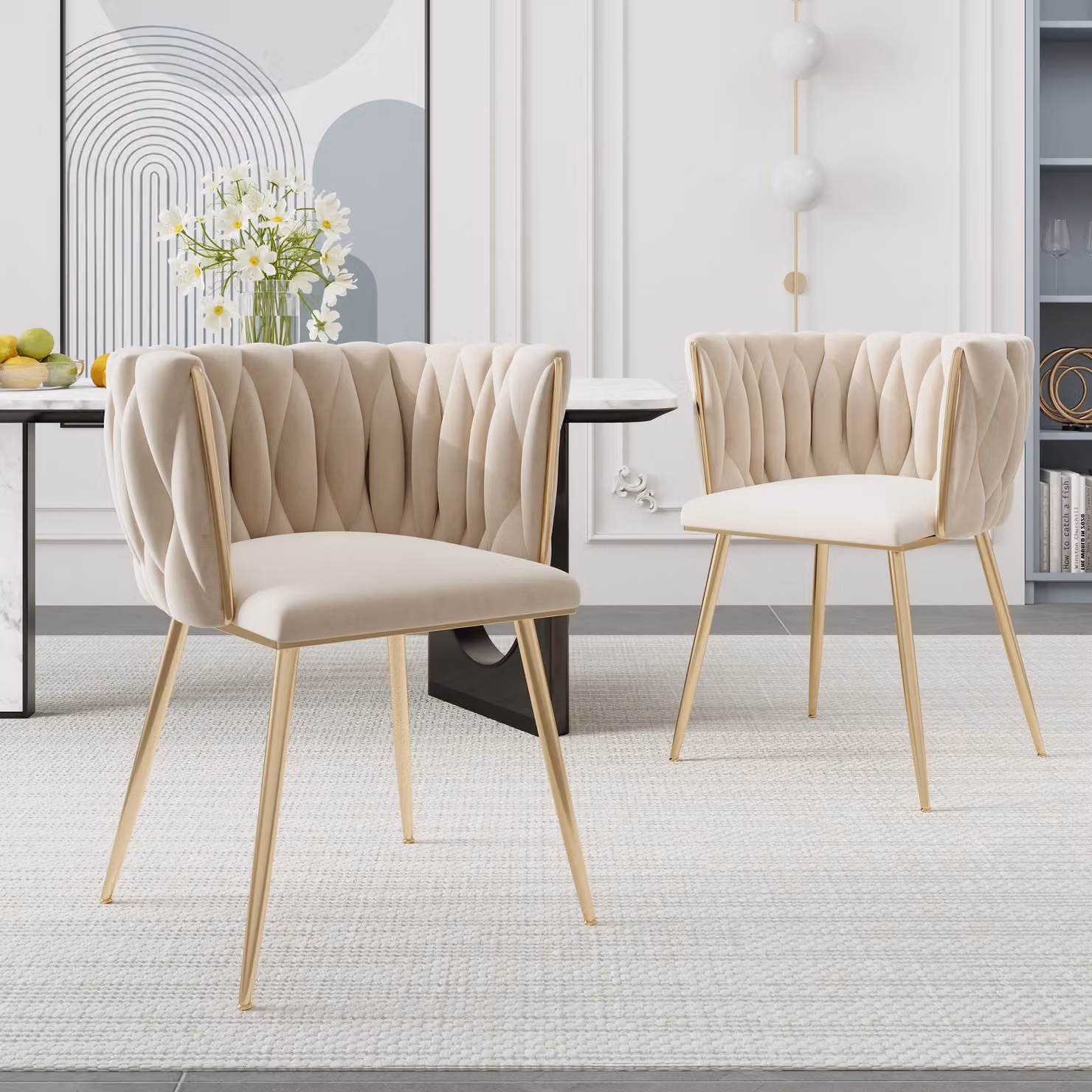 MODFU Set di 2 sedie da pranzo, sedia da cucina, sedia da soggiorno, poltrona in velluto, beige