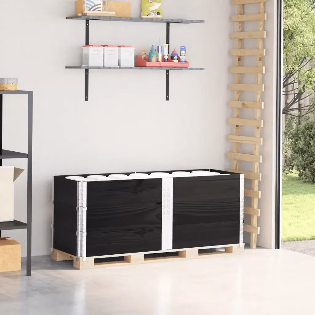 Set di 3 pareti per pallet DESIGN IN in legno massello di pino, colore nero, L: 150 cm, H: 50 cm – 2