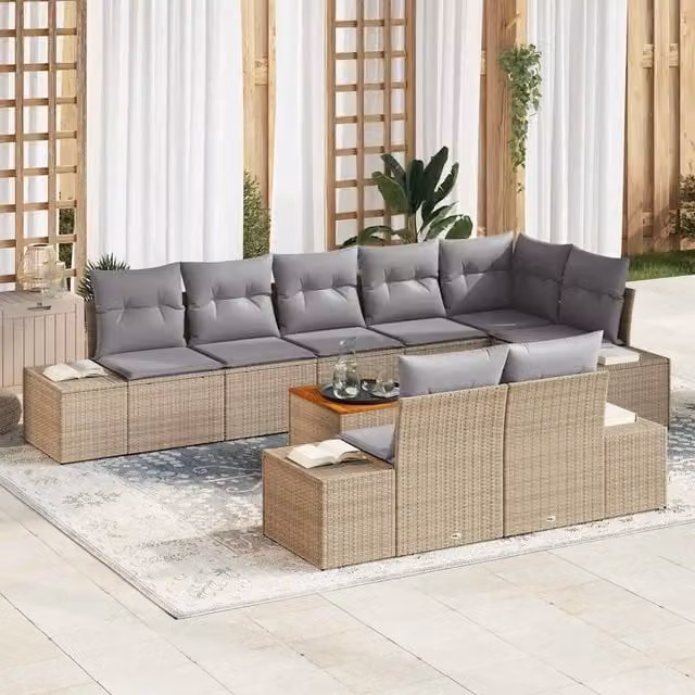 Set Divano da Giardino 9 pz Beige polyrattan 3347973