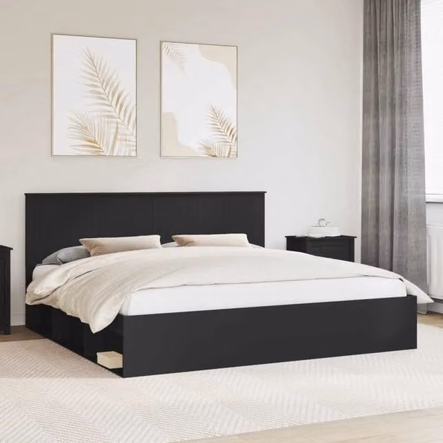 Letto matrimoniale | Letto per adulti | Struttura del letto Nero 200 x 200 cm Pino massello