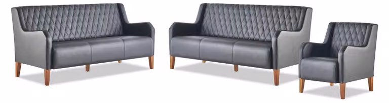Sofagarnituren-Set 3-Sitzer Sessel Schwarz Leder Modern Holz Sofas