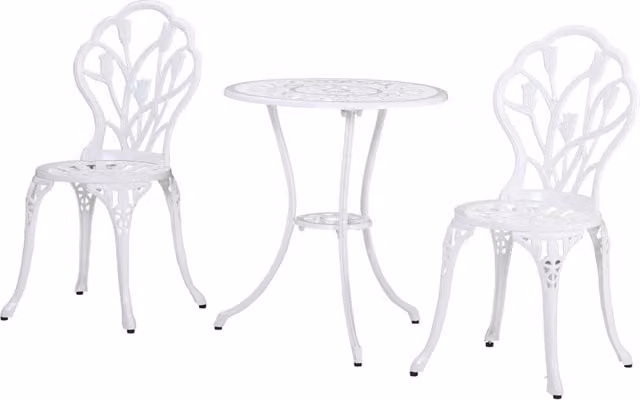 Set Tavolino Rotondo e 2 Sedie da Giardino in Alluminio Verniciato Bianco GIORDANOSHOP