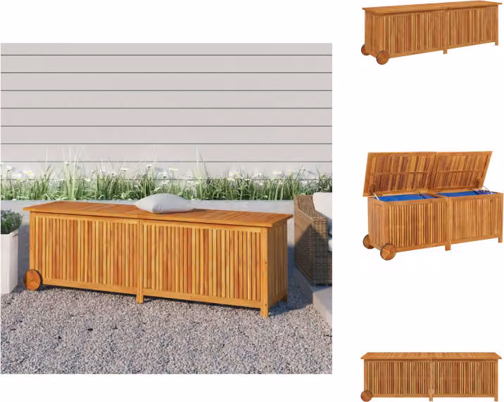 vidaXL Cassapanca da giardino con rotelle 150x50x58 cm in legno massiccio di acacia - Cassette da giardino
