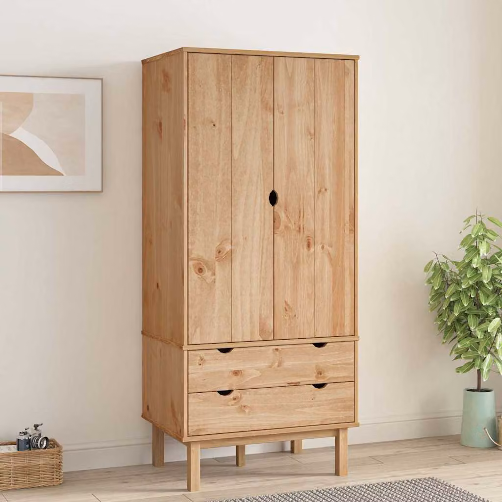 vidaXL Armadio OTTA in Legno di Pino Massello Marrone con Cassetti Integrati L: 76,5 cm, P: 53 cm, H: 172 cm